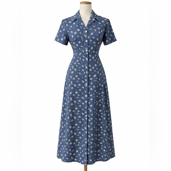 Vintage 90s y2k Floral Shirtdress button up blue 0057 Jaclyn smith classics - Picture 1 of 12